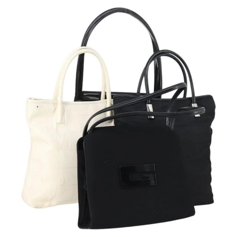 GUCCI Tote Bag Suede Canvas Nylon 4 Set Black Ivory Auth bs30282